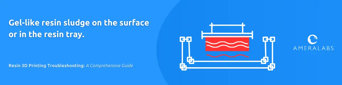 Resin 3D Printing Troubleshooting: Gel-like resin sludge on the surface or in the resin tray. The model is covered in sticky semi-cured resin that sometimes can be scraped away with a hard tool.