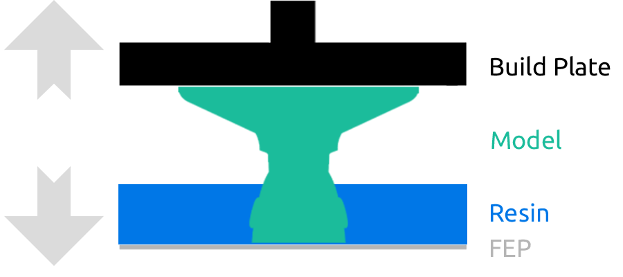 Bottom up resin 3D printing process