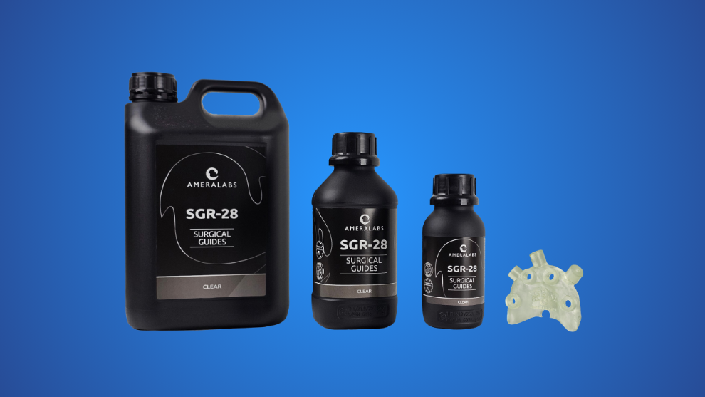 SGR-28 surgical guide resin bottles with 3d printed surgical guide