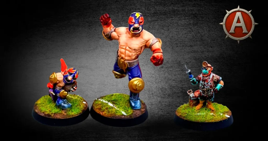 Painted Agema Minis miniatures with the Agema Minis emblem in the background