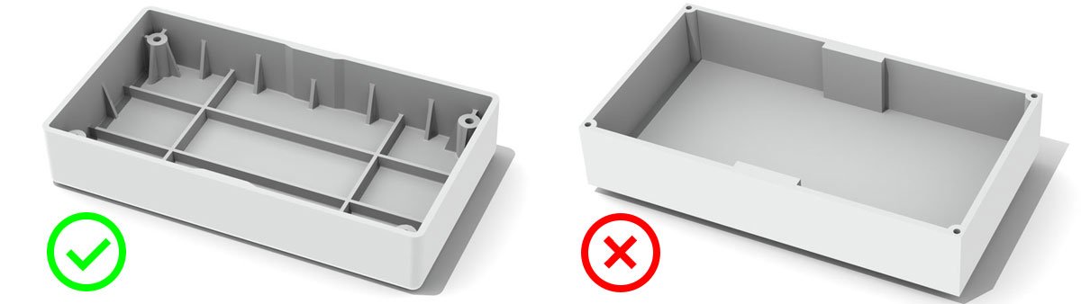 Comparison between good and bad design to avoid resin print warping